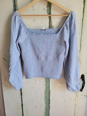 American Eagle Outfitters Light Blue Smocked Off-the-shoulder Peasant Blouse